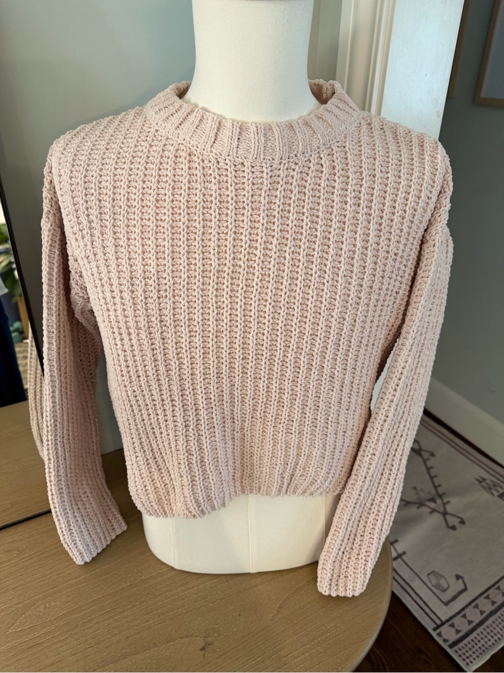 Olive & Oak Pale Pink Chunky Ribbed Crewneck Sweater